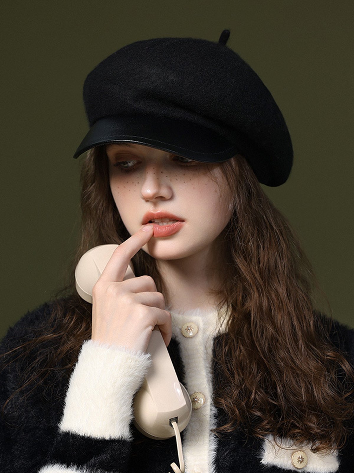 Elegant Color Block Wool-Blend Beret