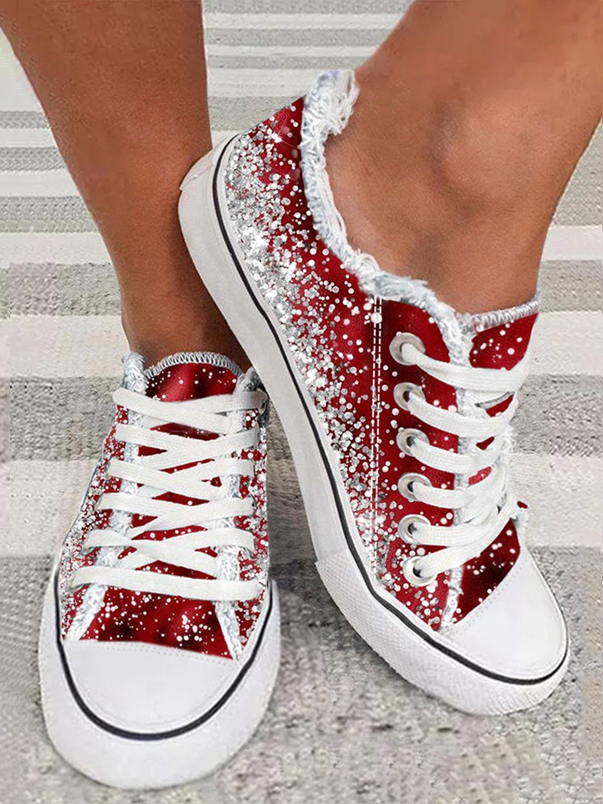 Casual Imitation Sequins Printed Ombre Fringe Canvas Shoes