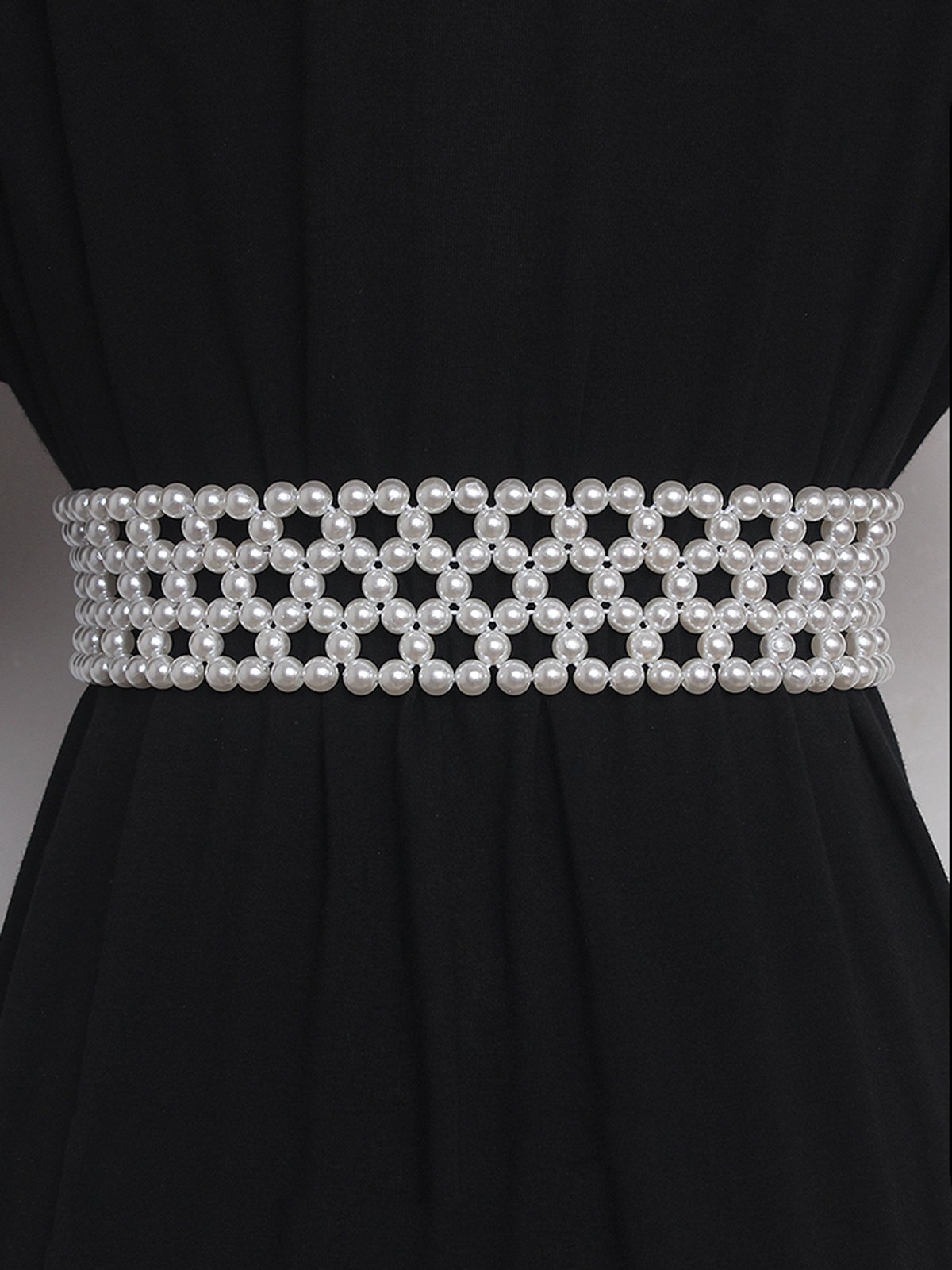 Elegant Braided Imitation Pearl Wide Belt Dress Decorative Waist Belt