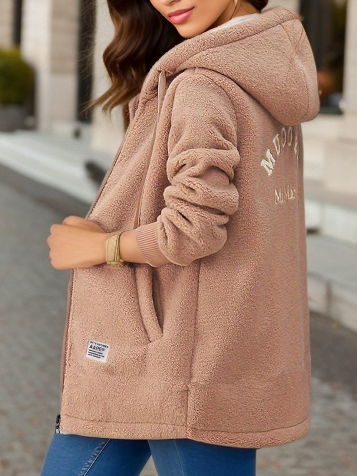 Plain Hoodie Casual Fluff/Granular Fleece Fabric Teddy Jacket