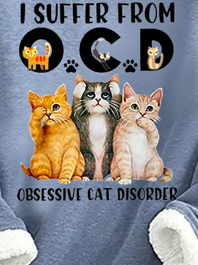 I Suffer From Ocd Obsessive Cat Disorder Funny Cat Crew Neck Fleece Sweatshirt