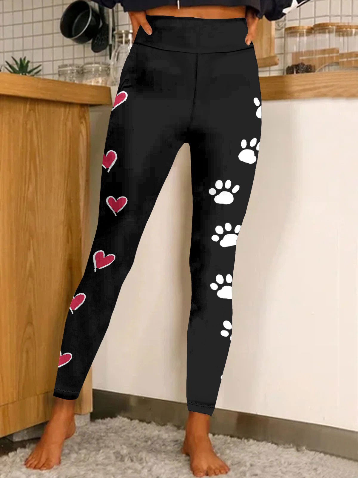 Funny Dog Heart Print Casual Leggings Tights Funny Valentine's Day Gifts Spring