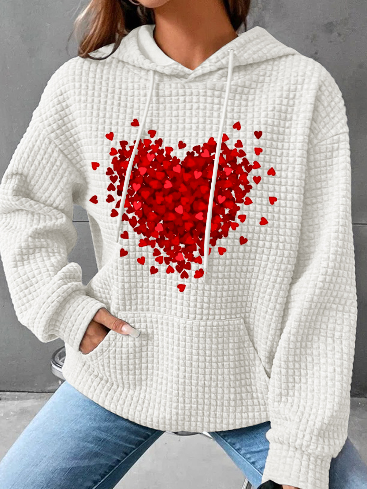 Women's Spring Hoodie Casual Heart Print Sweatshirt Valentine's Day Gifts White Pink Gray Black Blue