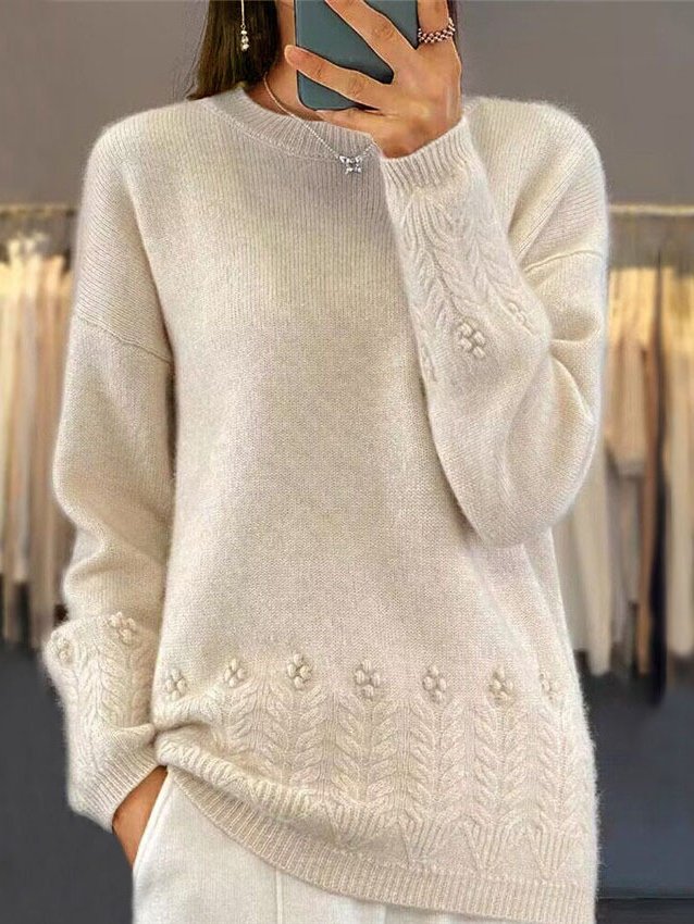 Casual Plain Wool/Knitting Crew Neck Sweater