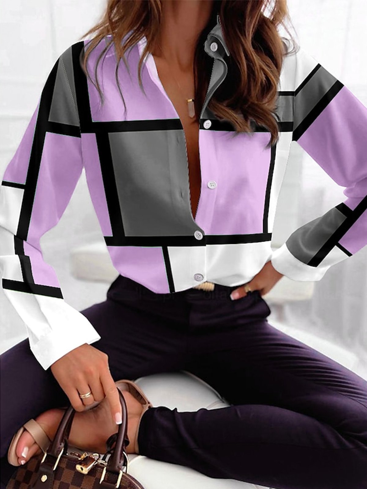 Casual Loose Color Block Blouse
