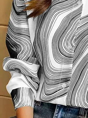 Casual Shirt Collar Loose Abstract Stripes Blouse