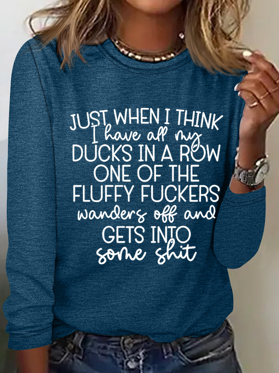 Women's Ducks In A Row Funny Regular Fit Simple Long Sleeve Shirt