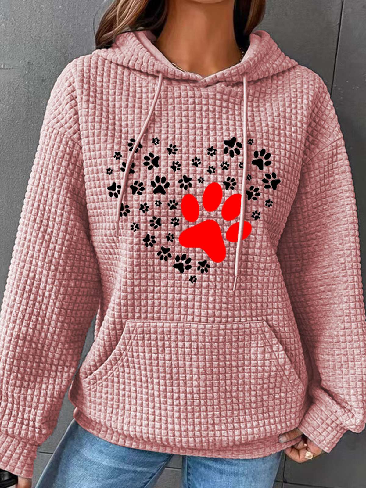 Women's Dog Paw Heart Dog Lovers Casual Hoodie Simple Dog Hoodie Funny Valentine's Day Gifts 