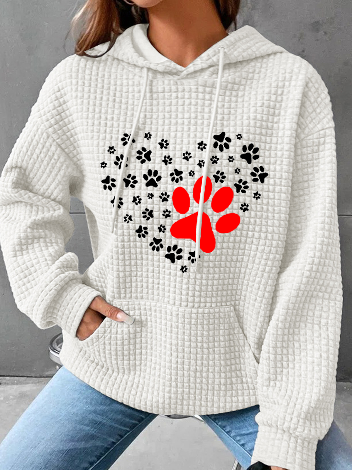 Women's Dog Paw Heart Dog Lovers Casual Hoodie Simple Dog Hoodie Funny Valentine's Day Gifts 