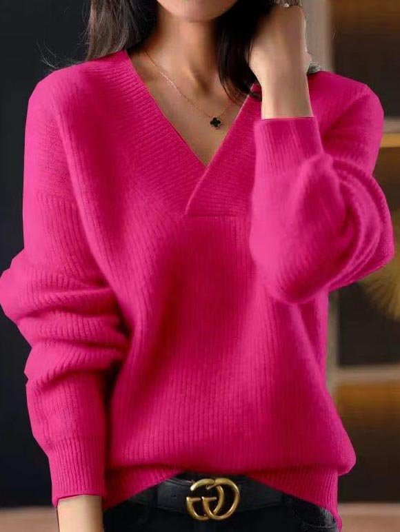 Loose Wool/Knitting V Neck Casual Sweater