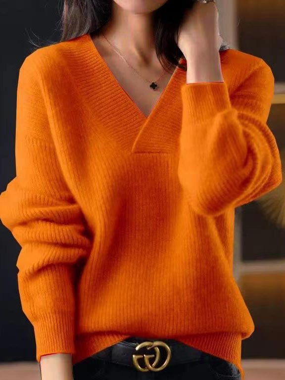Loose Wool/Knitting V Neck Casual Sweater