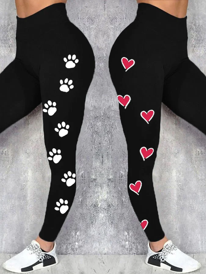 Funny Dog Heart Print Casual Leggings Tights Funny Valentine's Day Gifts Spring