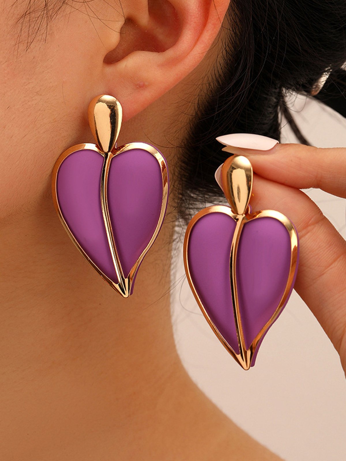 Personalized Metallic Heart Shaped Pendant Earrings