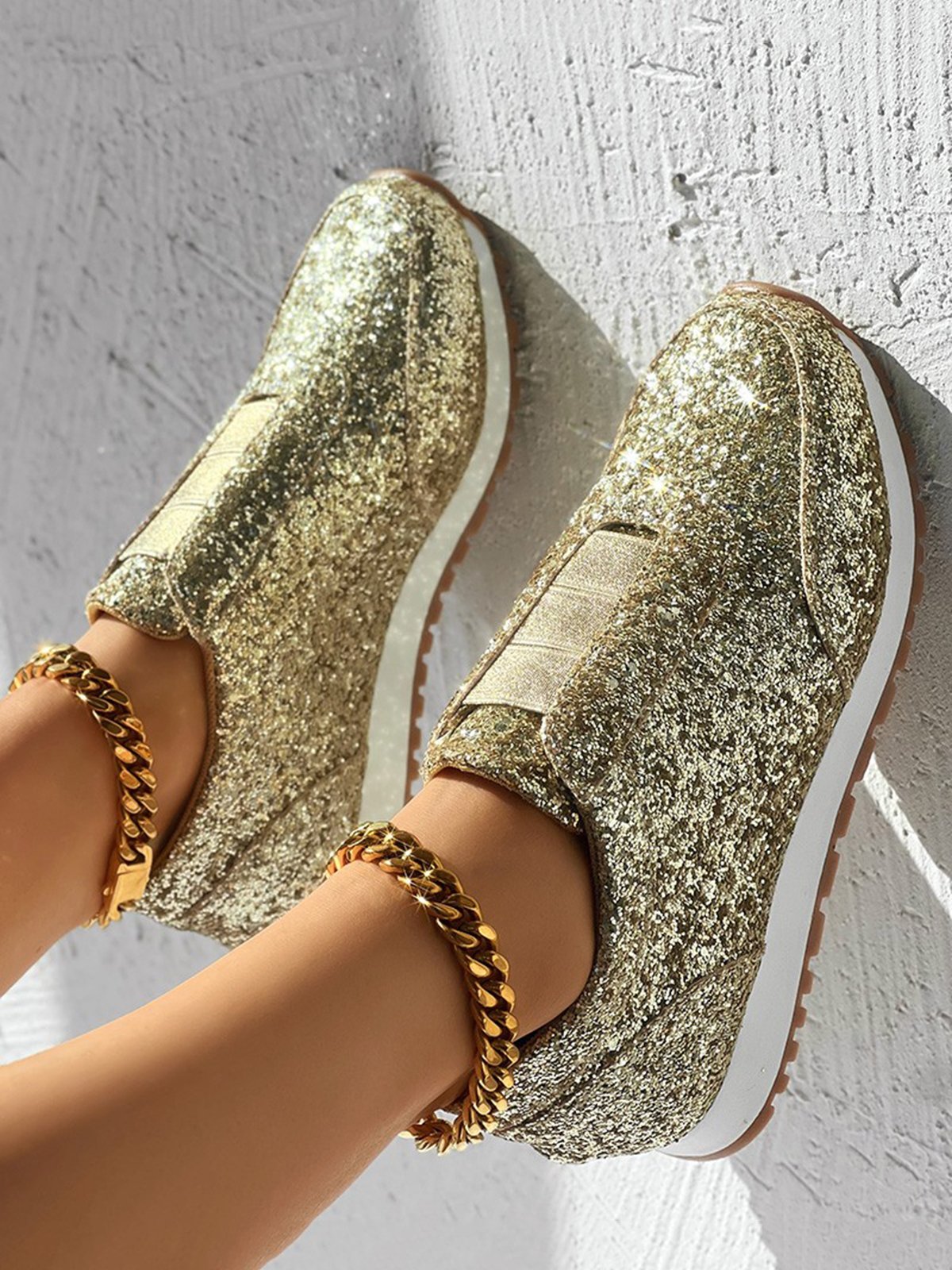 Sparkling Gillter Elasticated Slip On Fashion Sneakers
