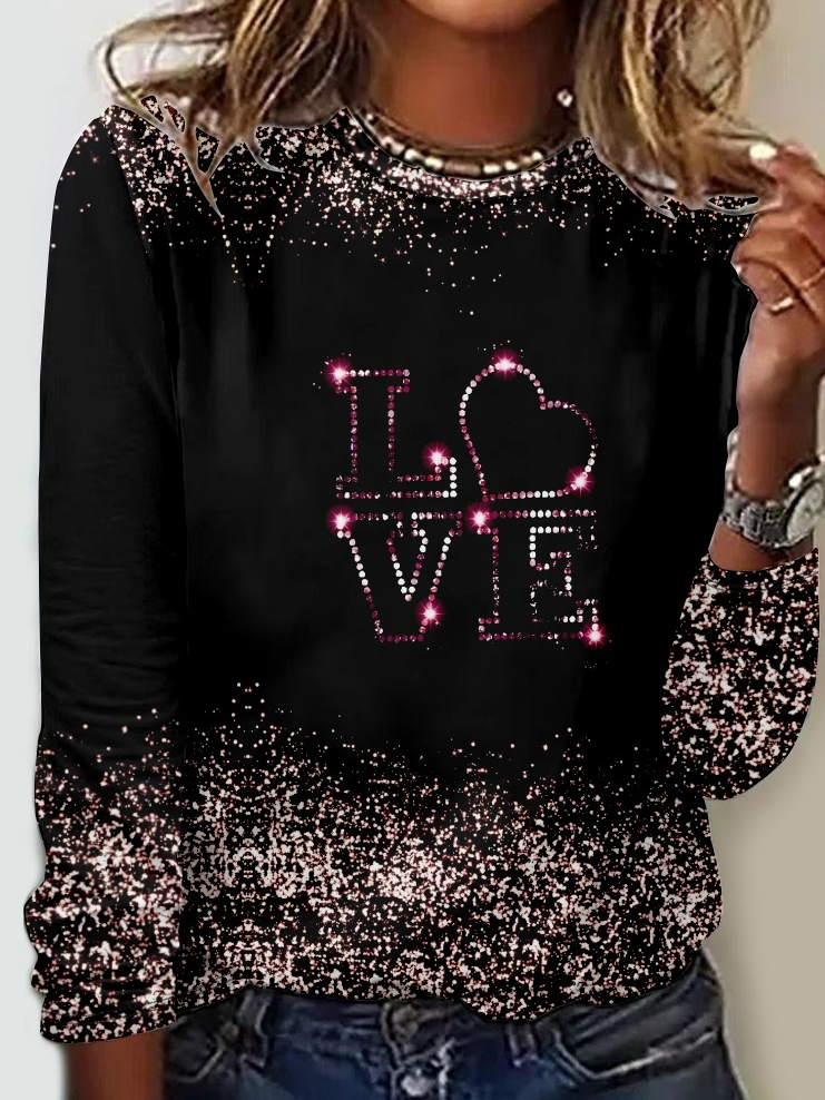 Women's Crew Neck 3D Printing Love Heart Casual T-Shirt Tee Valentine's Day Gifts Long Sleeve Spring