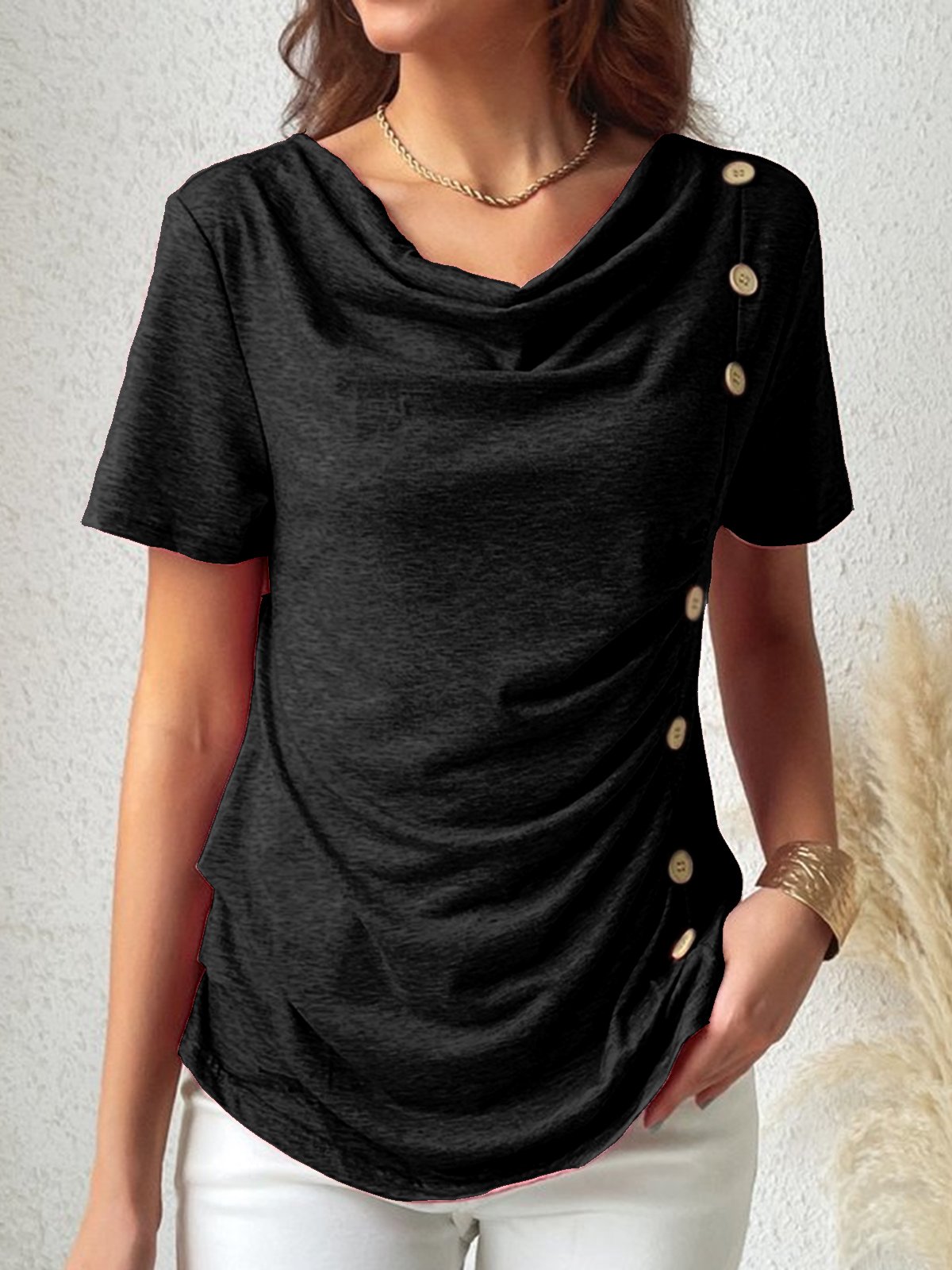 Plain Buttoned T- Shirt for Women Casual Regular Fit Shirt