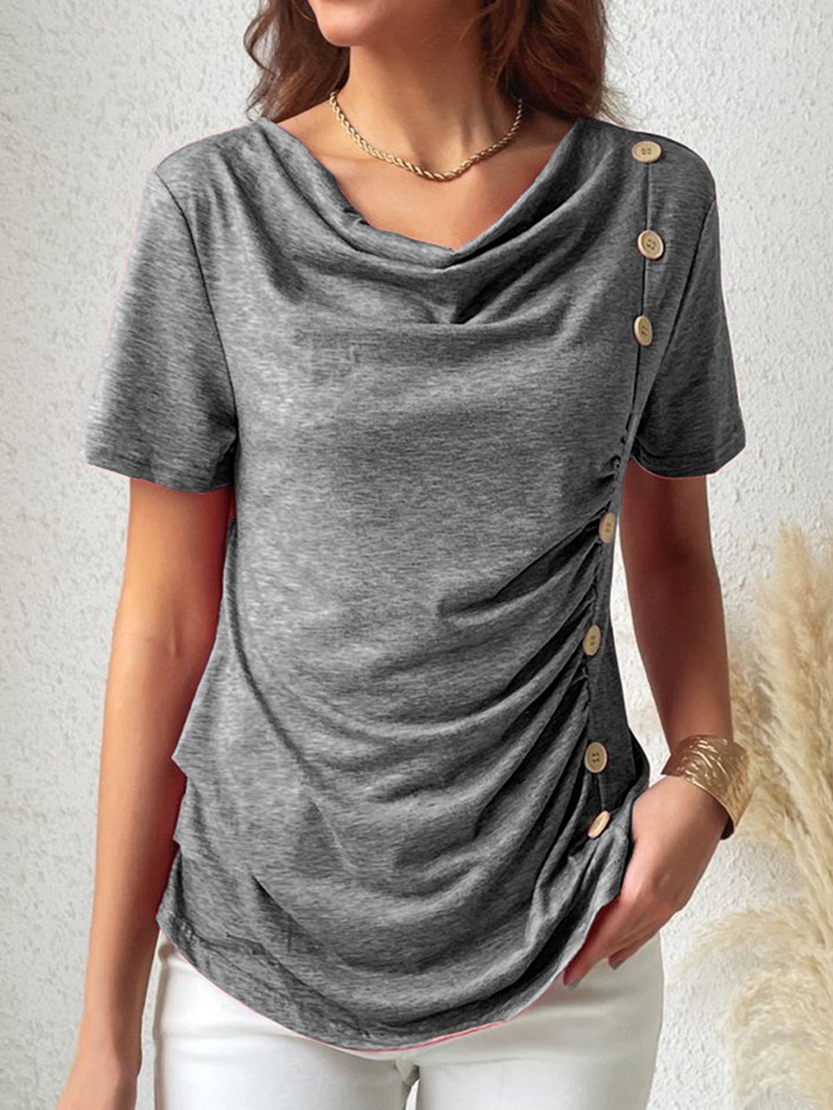 Plain Buttoned T- Shirt for Women Casual Regular Fit Shirt