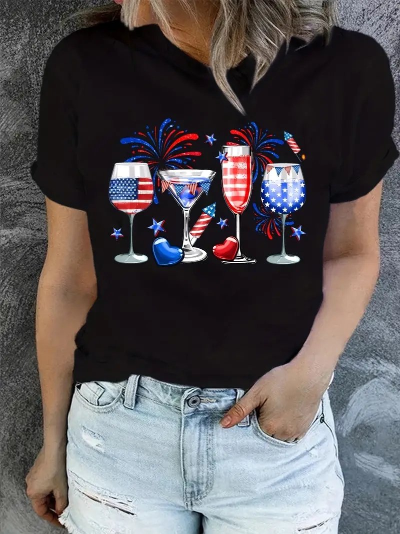 Casual Cotton Independence Day Loose T-Shirt