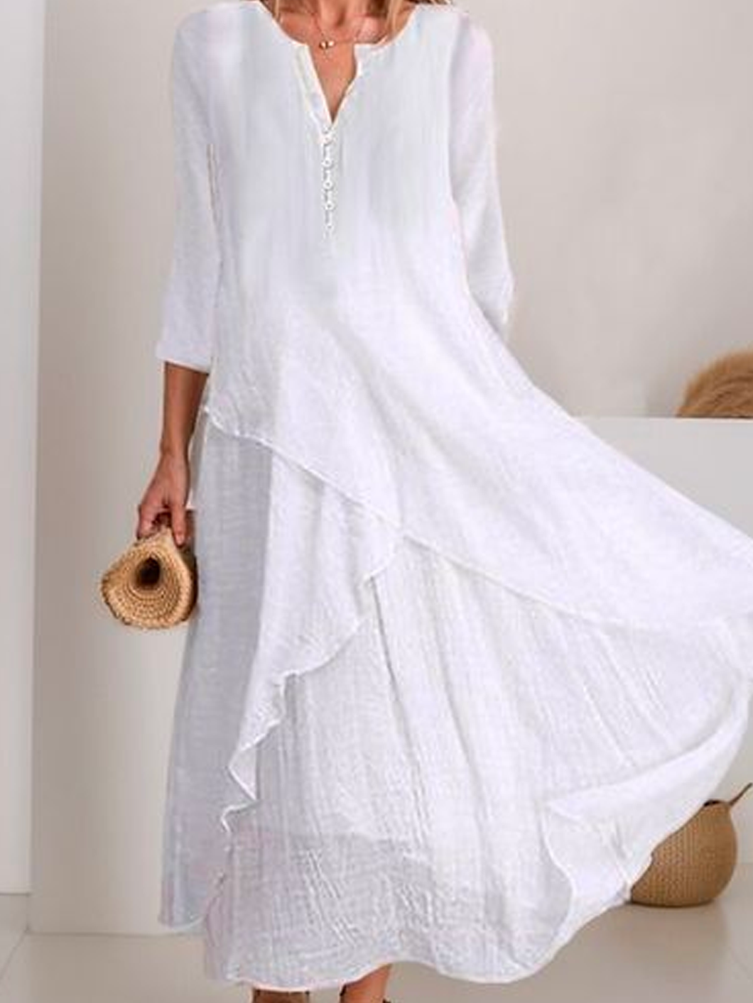 Simple Plain Linen Style Dress