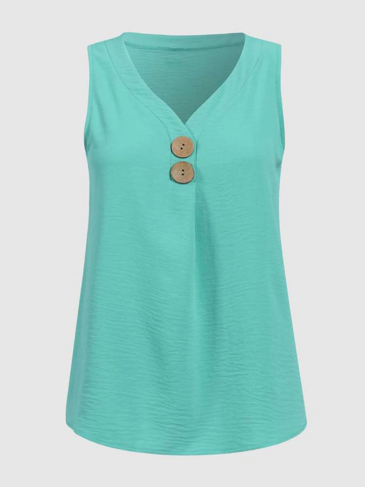 Buttoned Casual V Neck Plain Tank Top