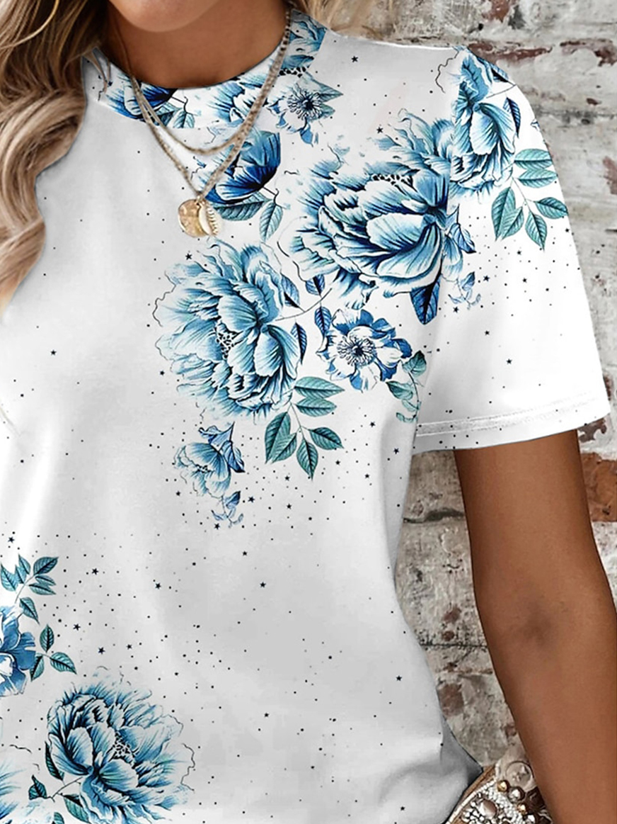 Floral Crew Neck Loose Casual T-Shirt