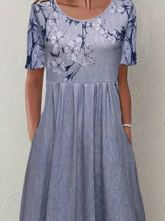 Crew Neck Floral Loose Casual Dress
