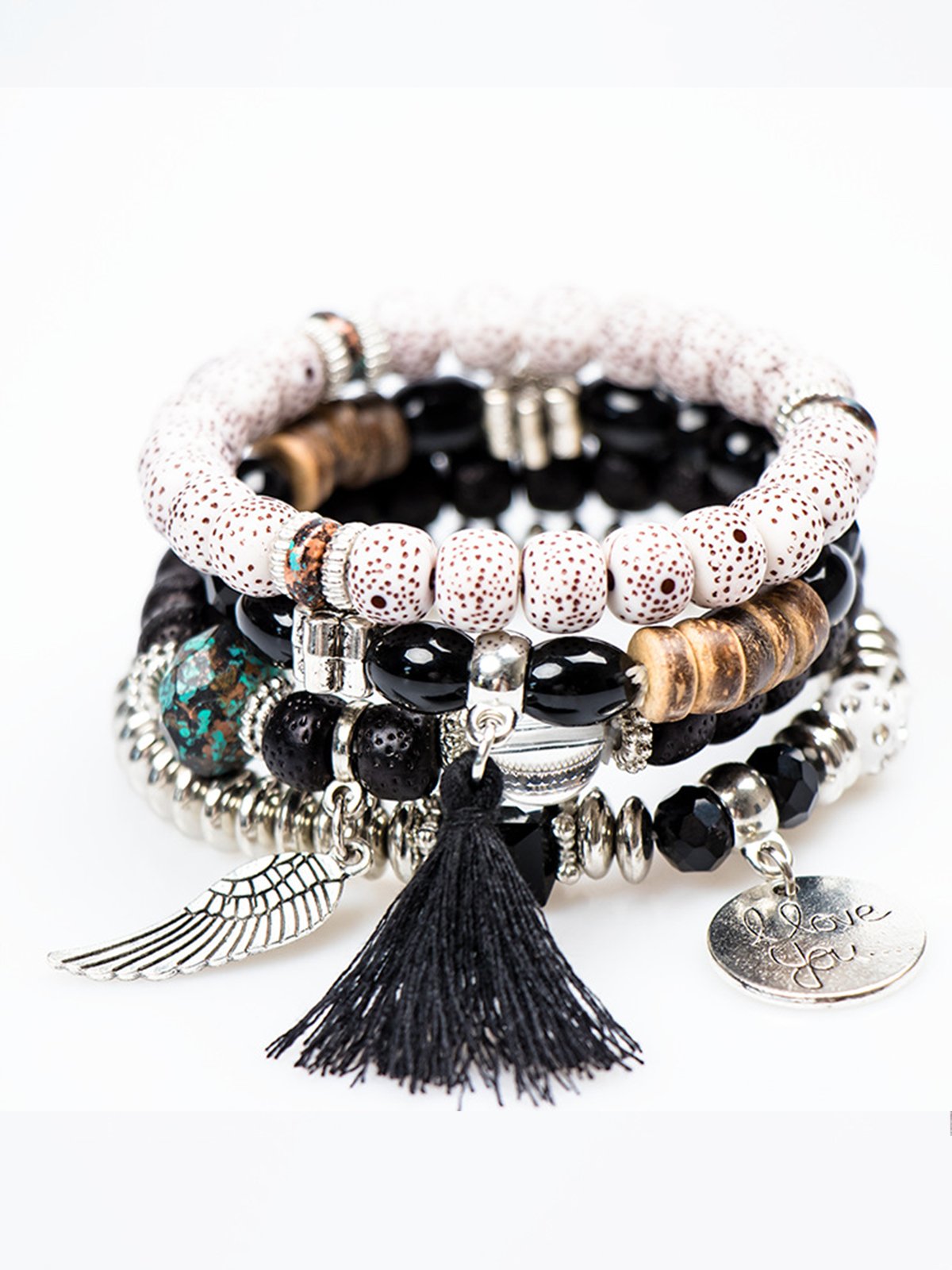 Bohemian multi-layer bracelet creative tassel bodhi beaded wings love fashion bracelet jewelry