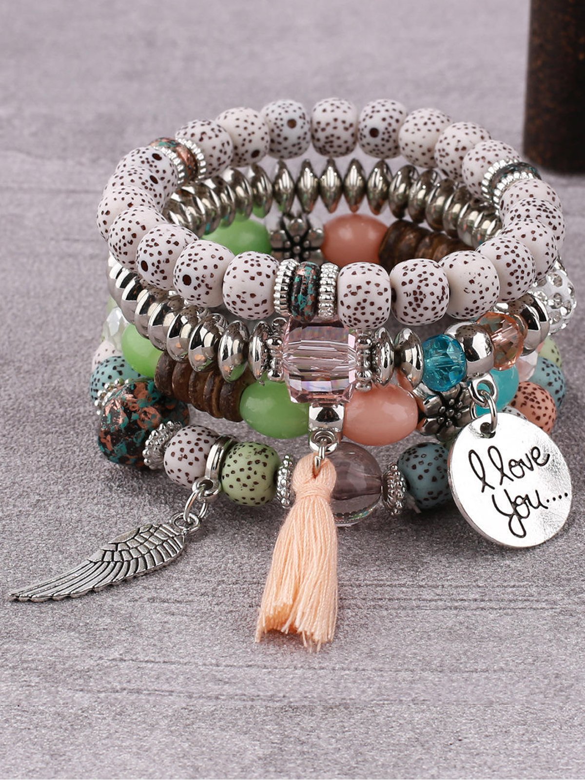 Bohemian multi-layer bracelet creative tassel bodhi beaded wings love fashion bracelet jewelry