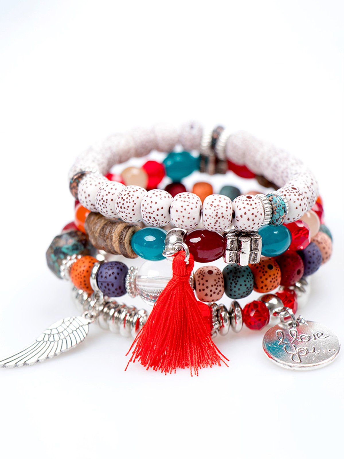 Bohemian multi-layer bracelet creative tassel bodhi beaded wings love fashion bracelet jewelry