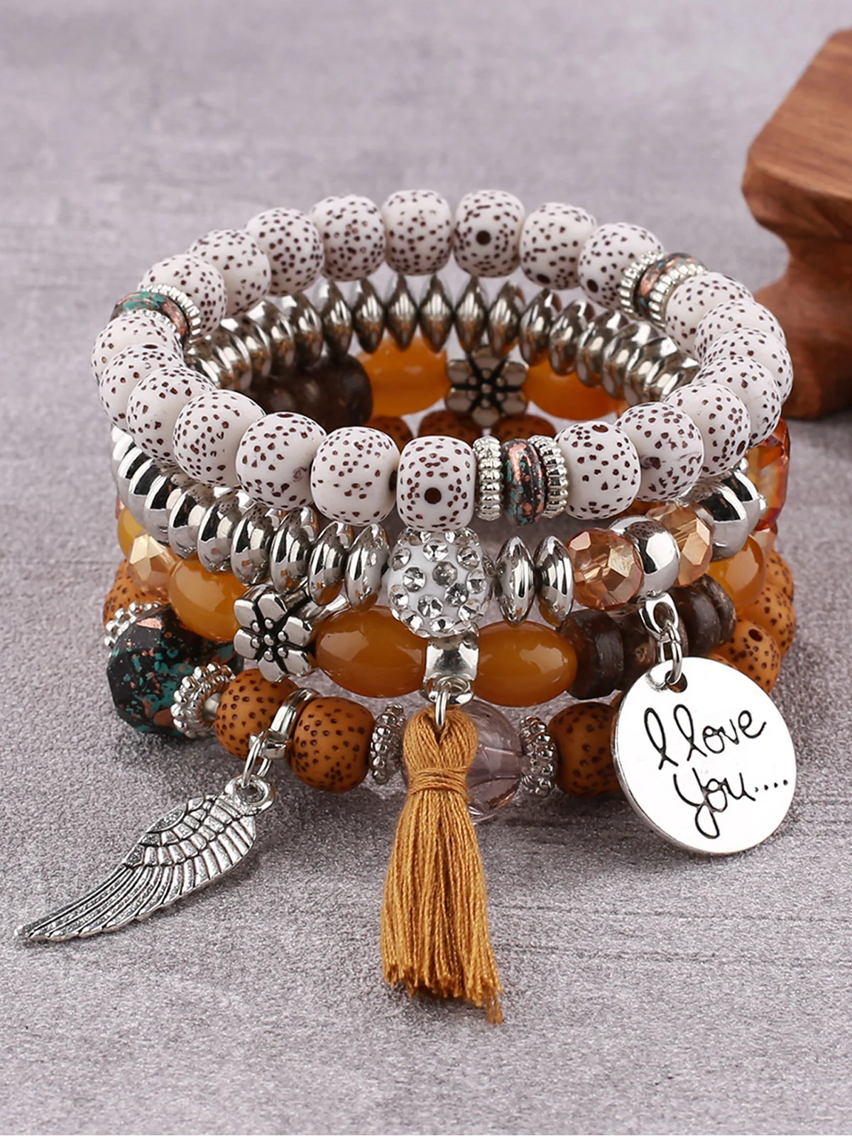 Bohemian multi-layer bracelet creative tassel bodhi beaded wings love fashion bracelet jewelry