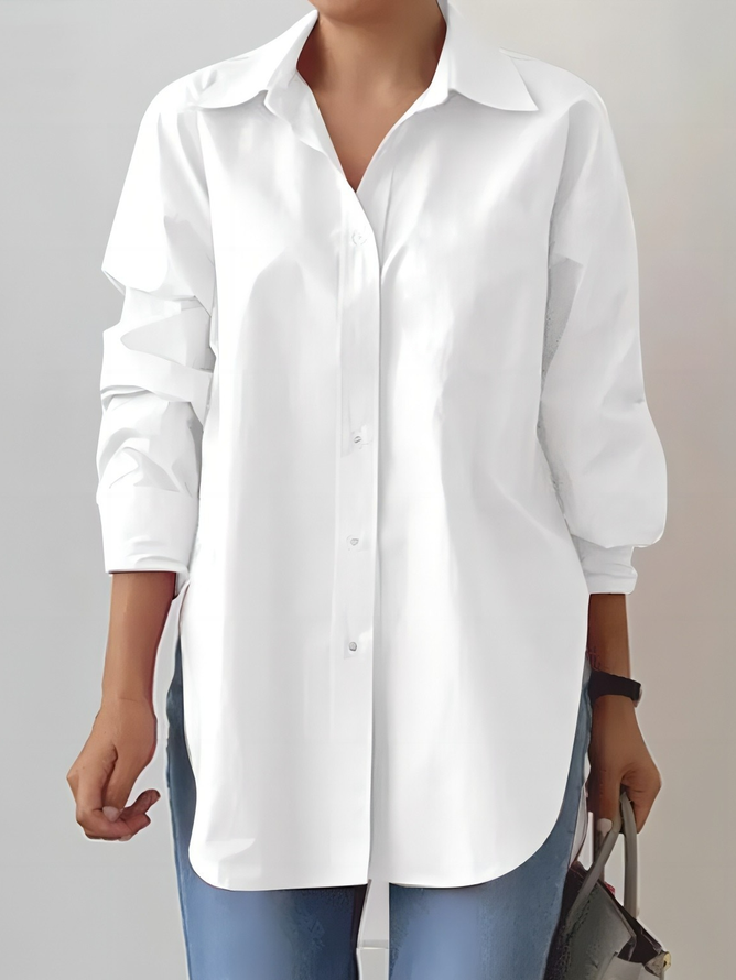 Loose Shirt Collar Casual Plain Blouse