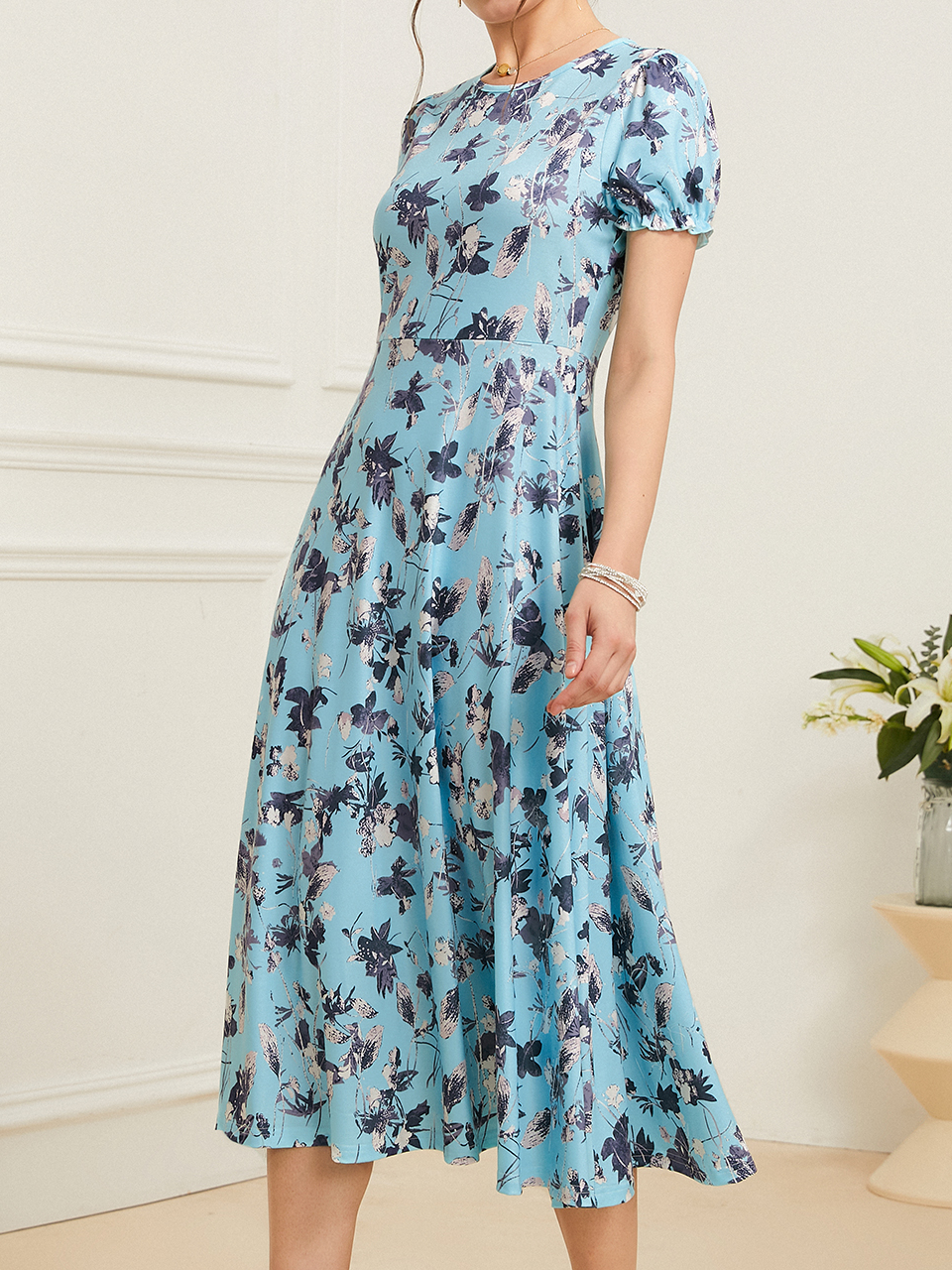 Cotton-Blend Floral Casual Dress