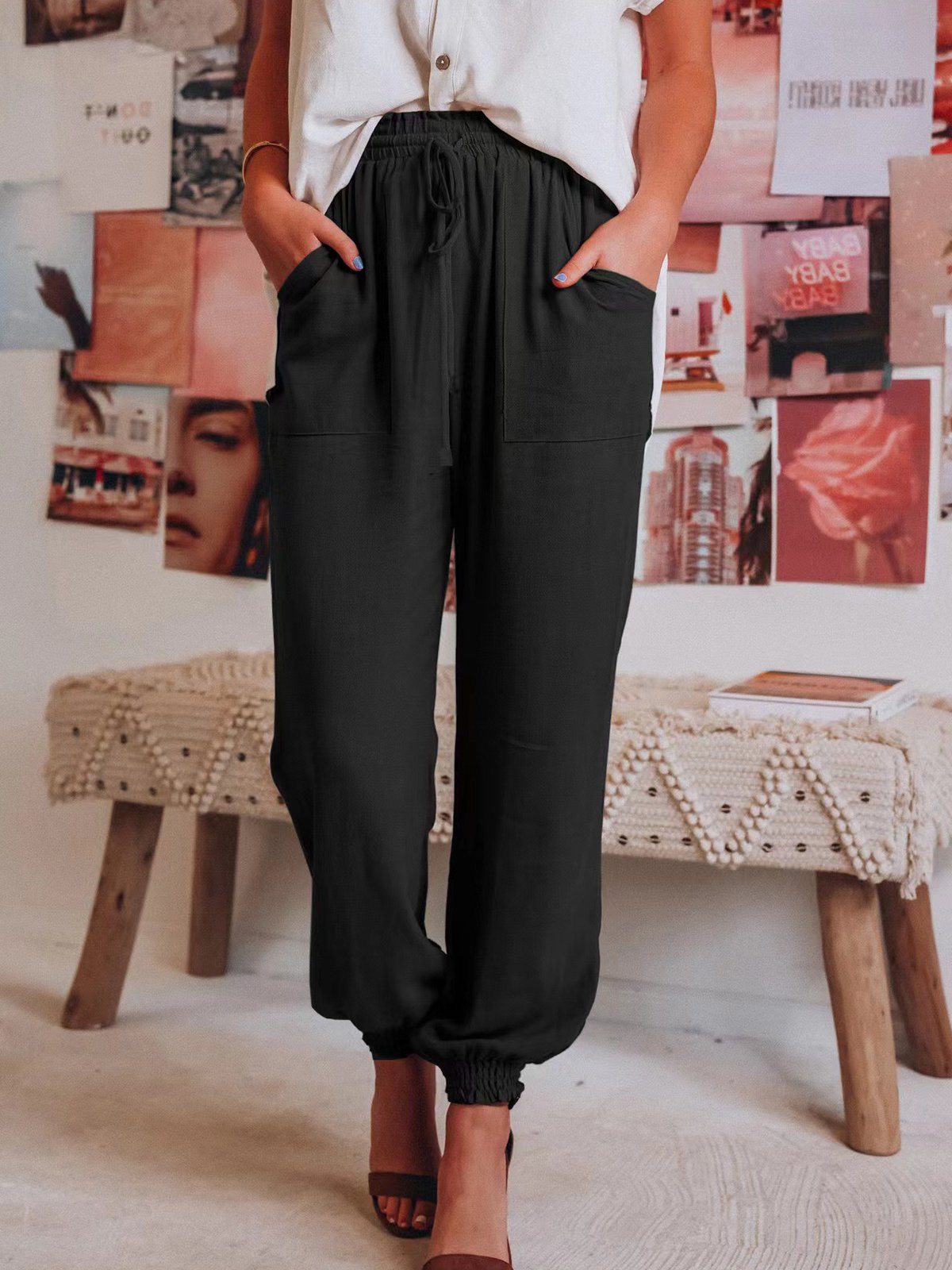 Loose Plain Casual Pants