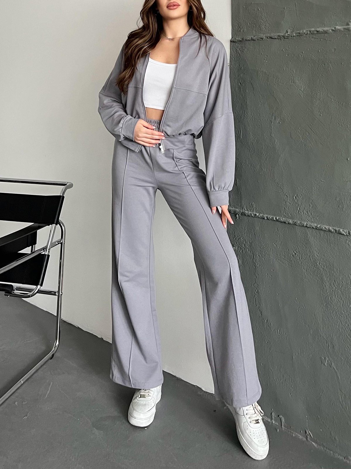 Plain Casual Regular Fit Two-Piece Set