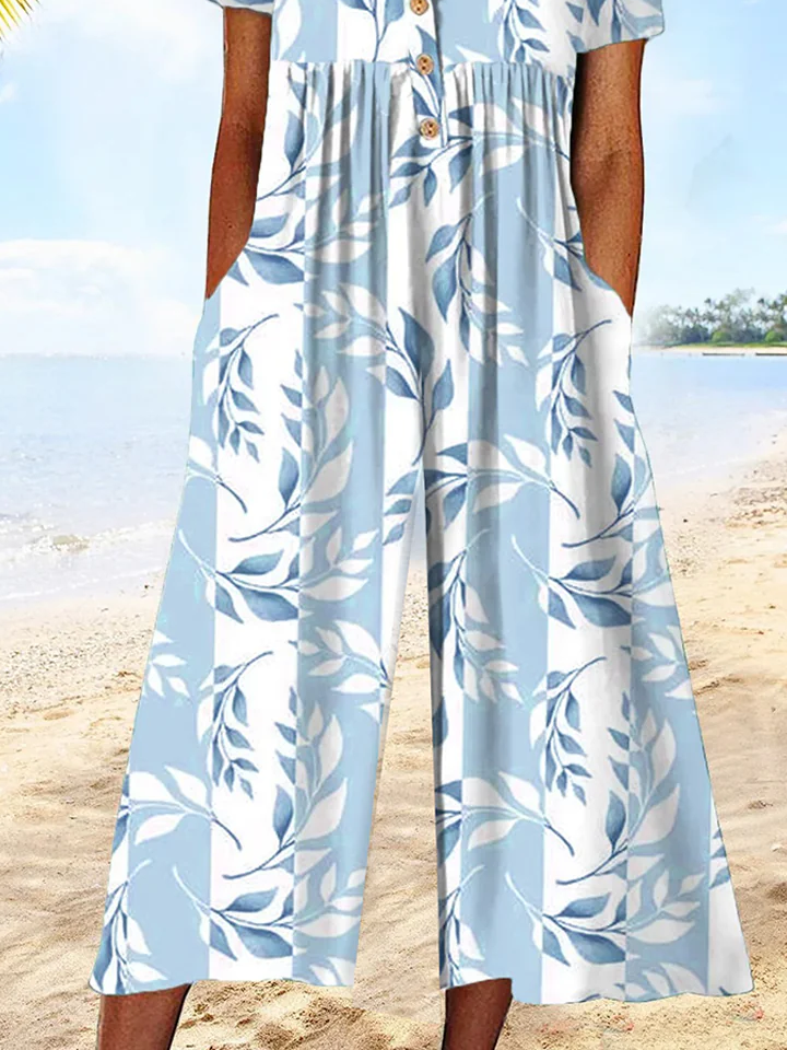 Casual Jersey Leaf Buckle Jumpsuit