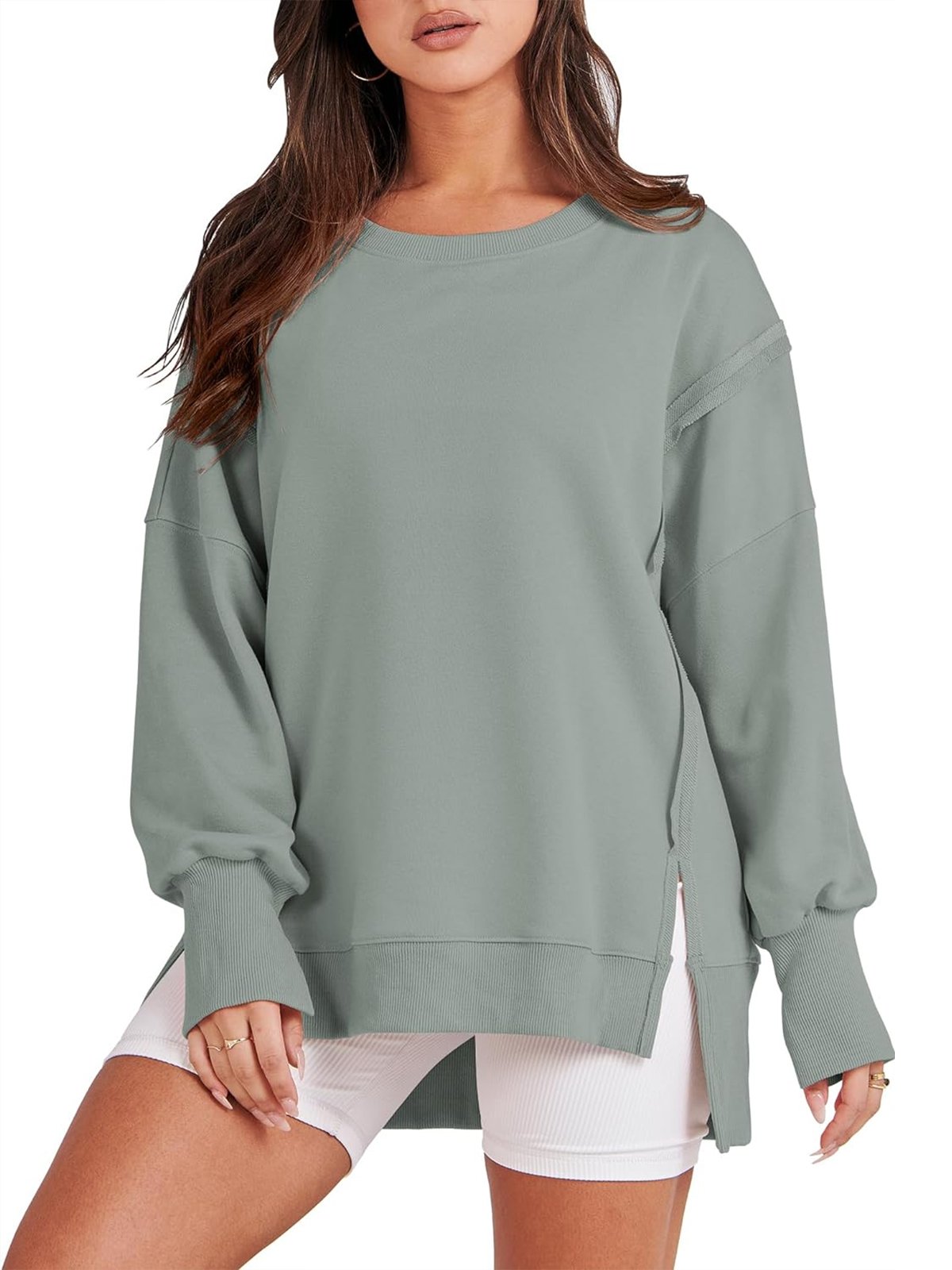 Plain Crew Neck Casual Loose Two-Piece Set