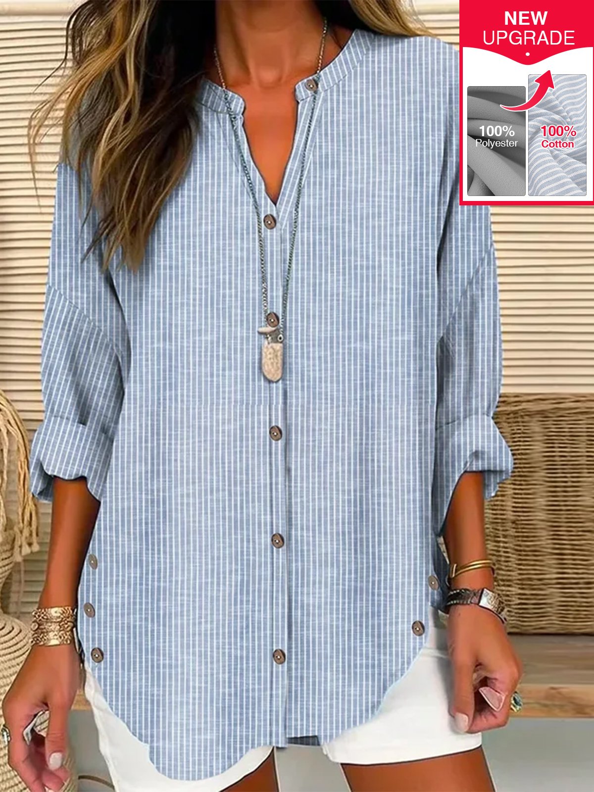 Casual Shirt Collar Cotton Blouse