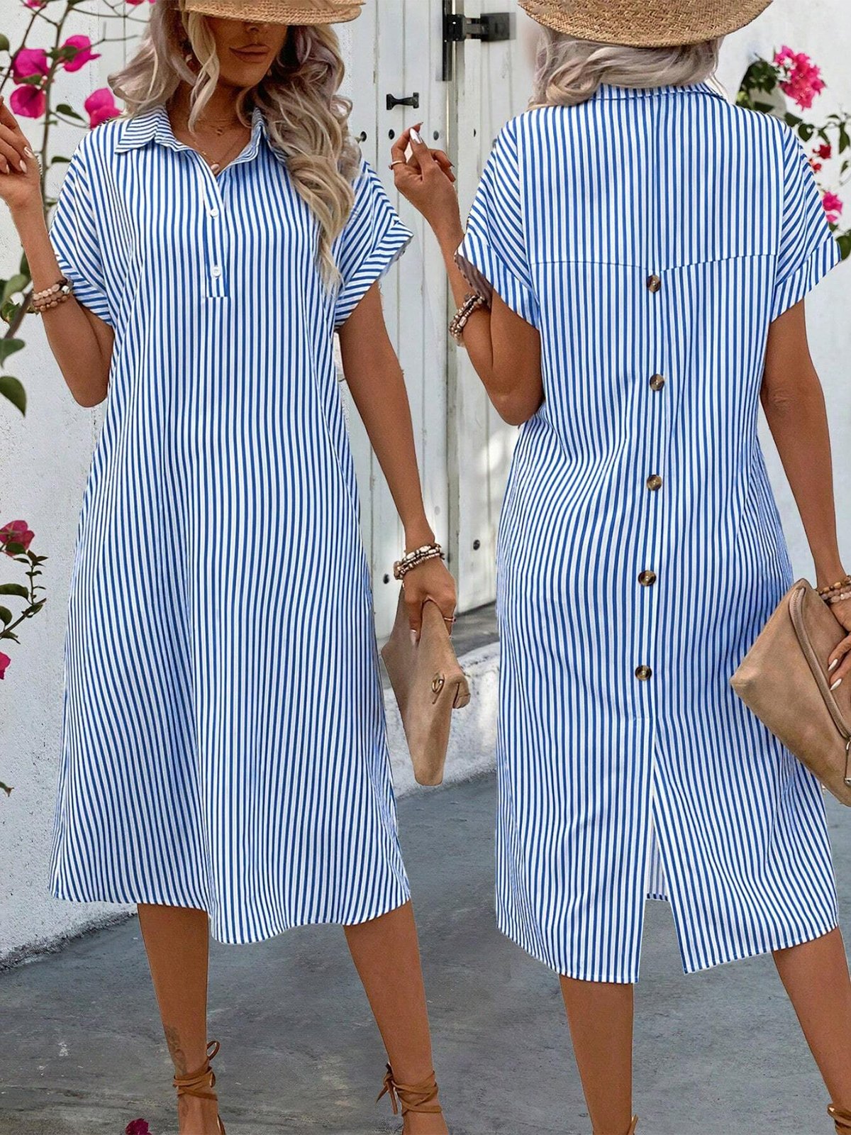 Shirt Collar Casual Buttoned Shirt Dress