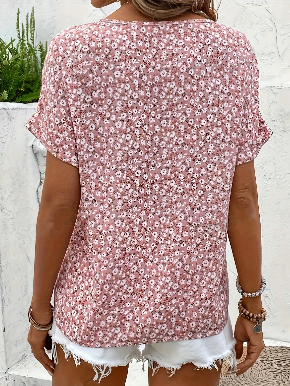 Loose Notched Disty Floral Casual Shirt