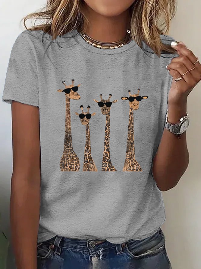 Deer Crew Neck Loose Casual T-Shirt