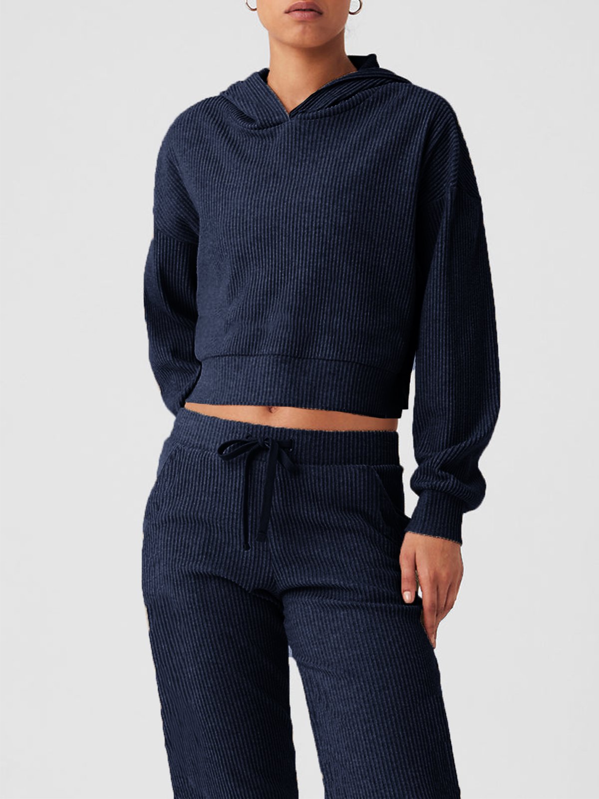 Casual Plain Regular Fit Hoodie Two-Piece Set