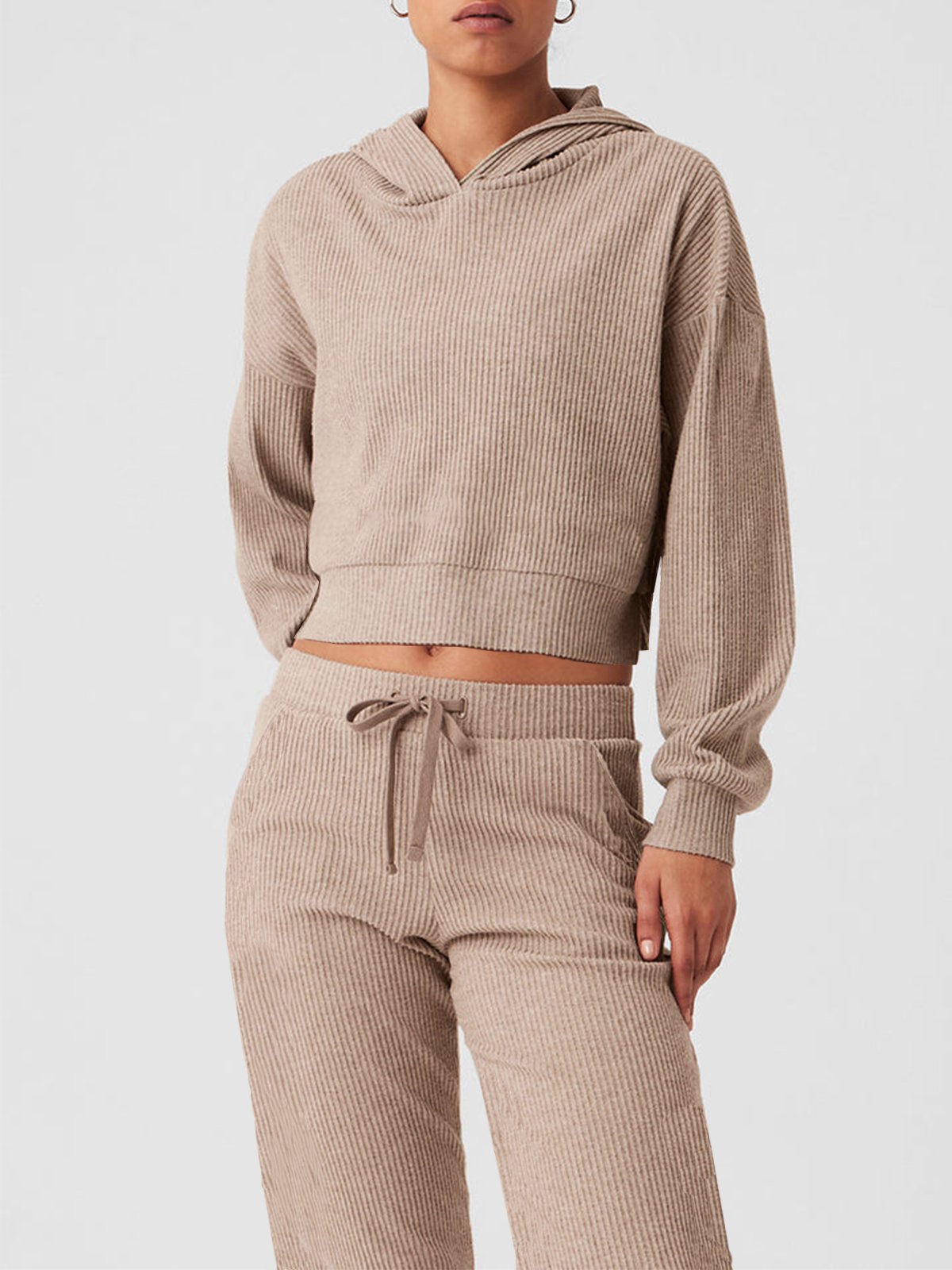 Casual Plain Regular Fit Hoodie Two-Piece Set