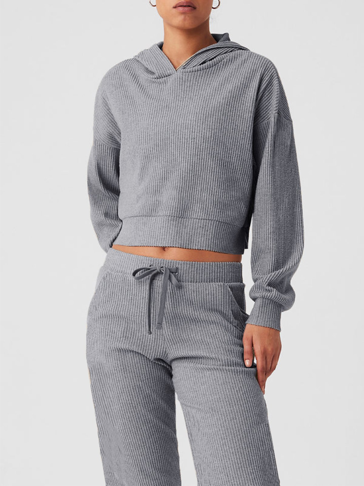 Casual Plain Regular Fit Hoodie Two-Piece Set