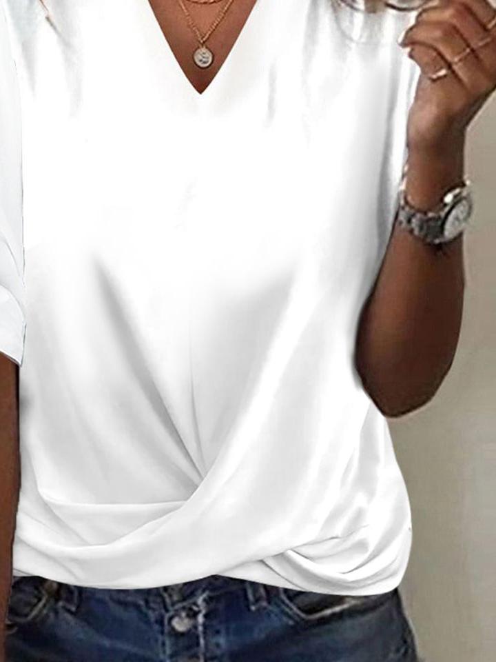 V Neck Casual Knot Front T-Shirt