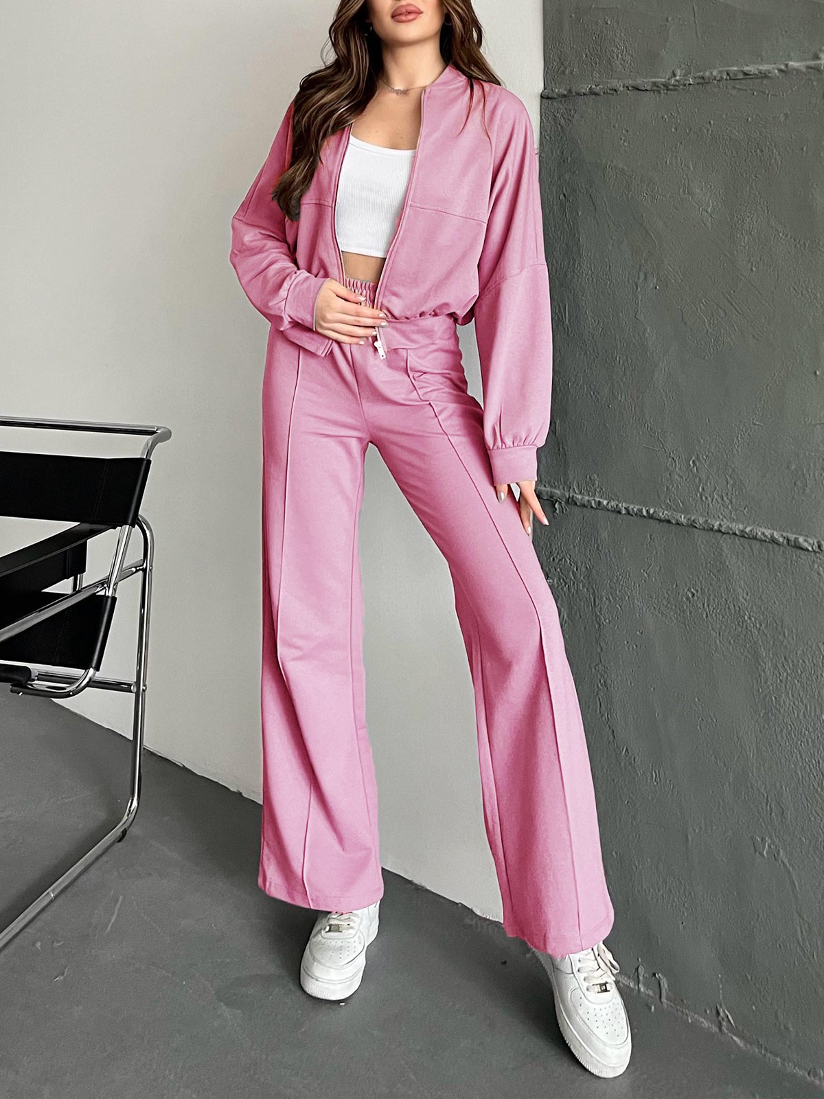 Plain Casual Regular Fit Two-Piece Set