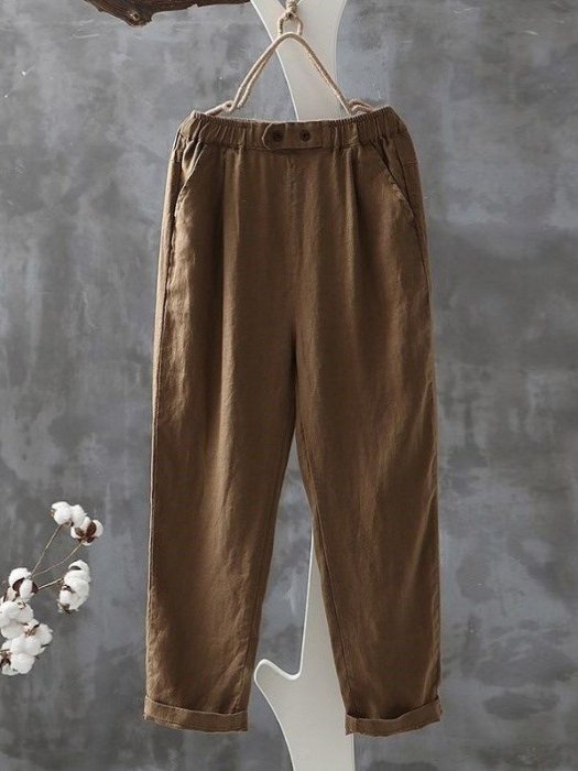 Plain Loose Cotton Casual Pants