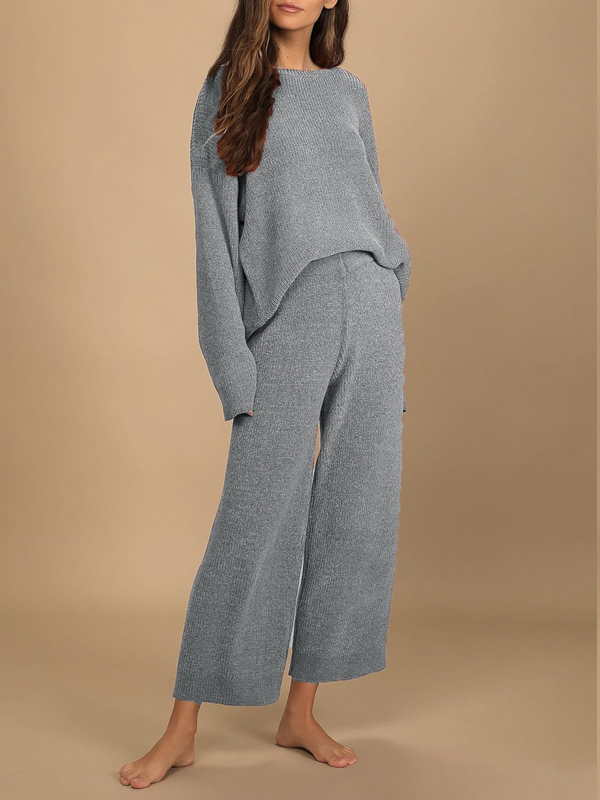 Long Sleeve Casual Loose Plain Two-Piece Set