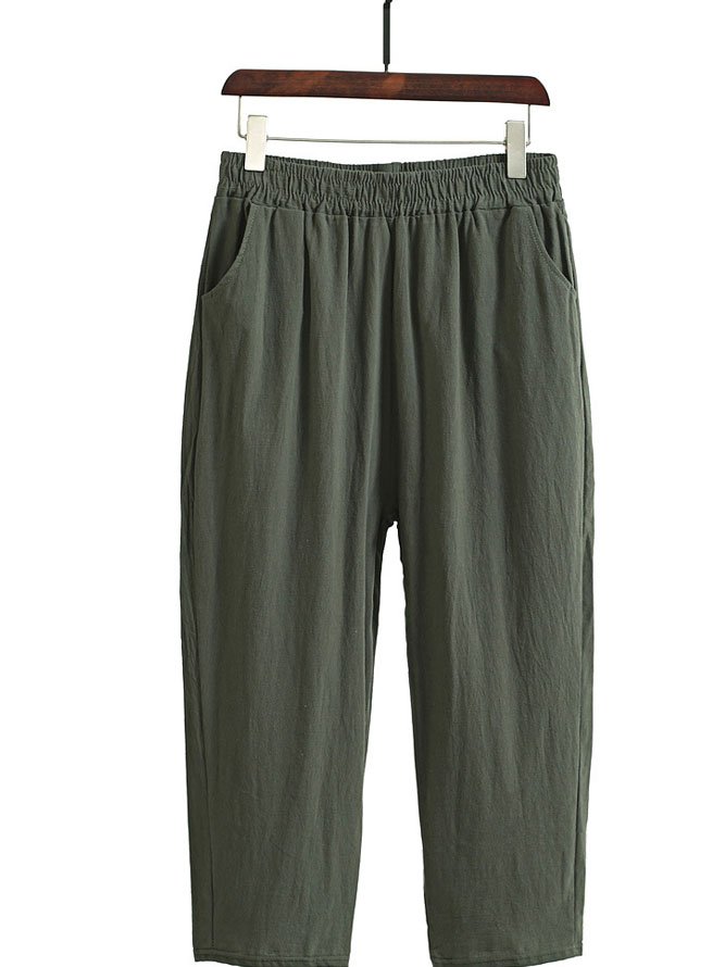 Plain Casual Cotton Pants