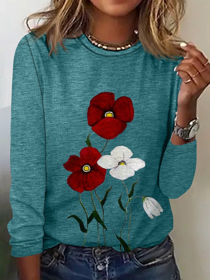 Crew Neck Floral Casual Loose T-Shirt