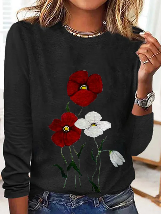 Crew Neck Floral Casual Loose T-Shirt